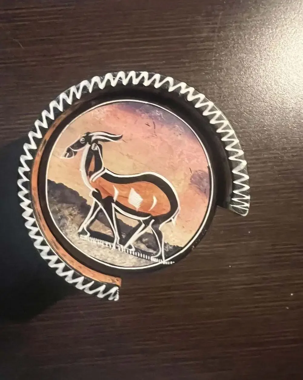 Hand-Carved Kenyan African Soapstone Coaster Set with Holder, Safari Animal Scen